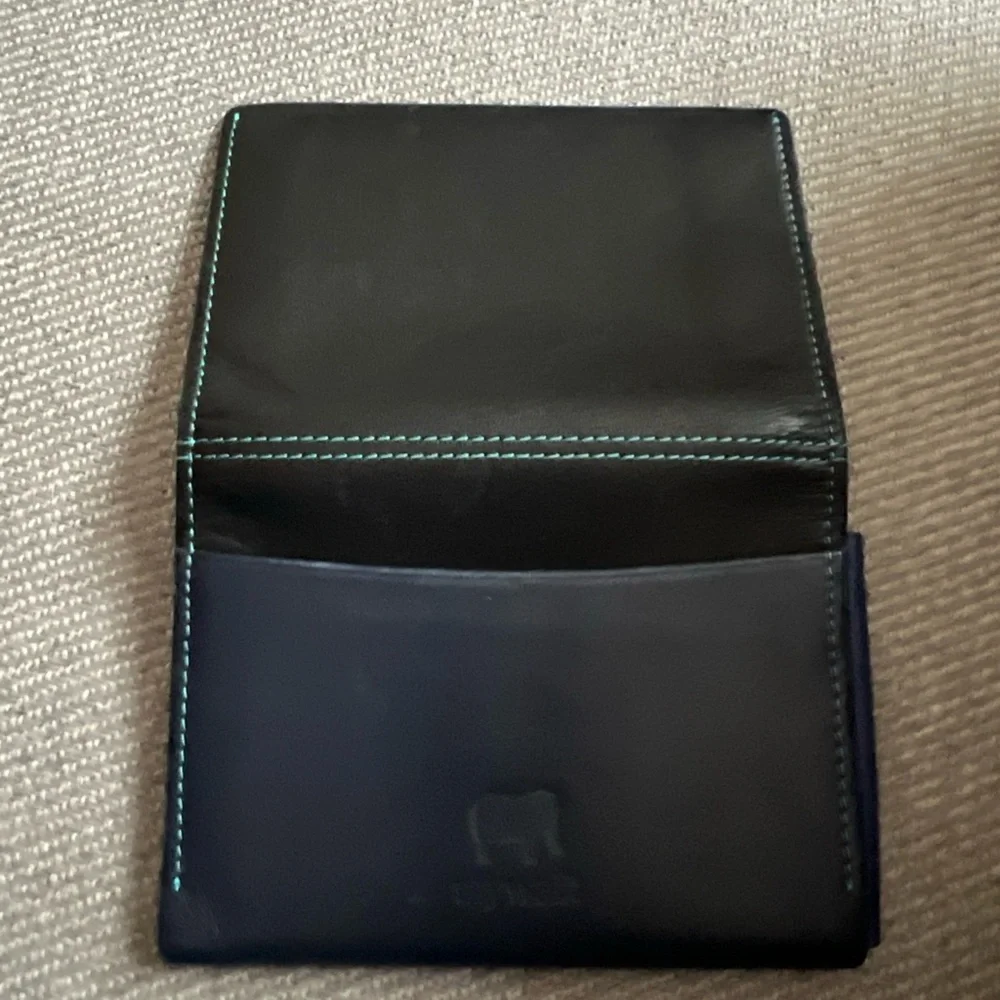 Italian Mywalit Credit/Business Card Holder black w/ teal stitches Pre-Owned - Picture 2 of 5